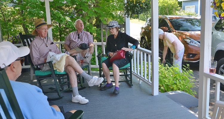 on the porch of the Dirty Dog